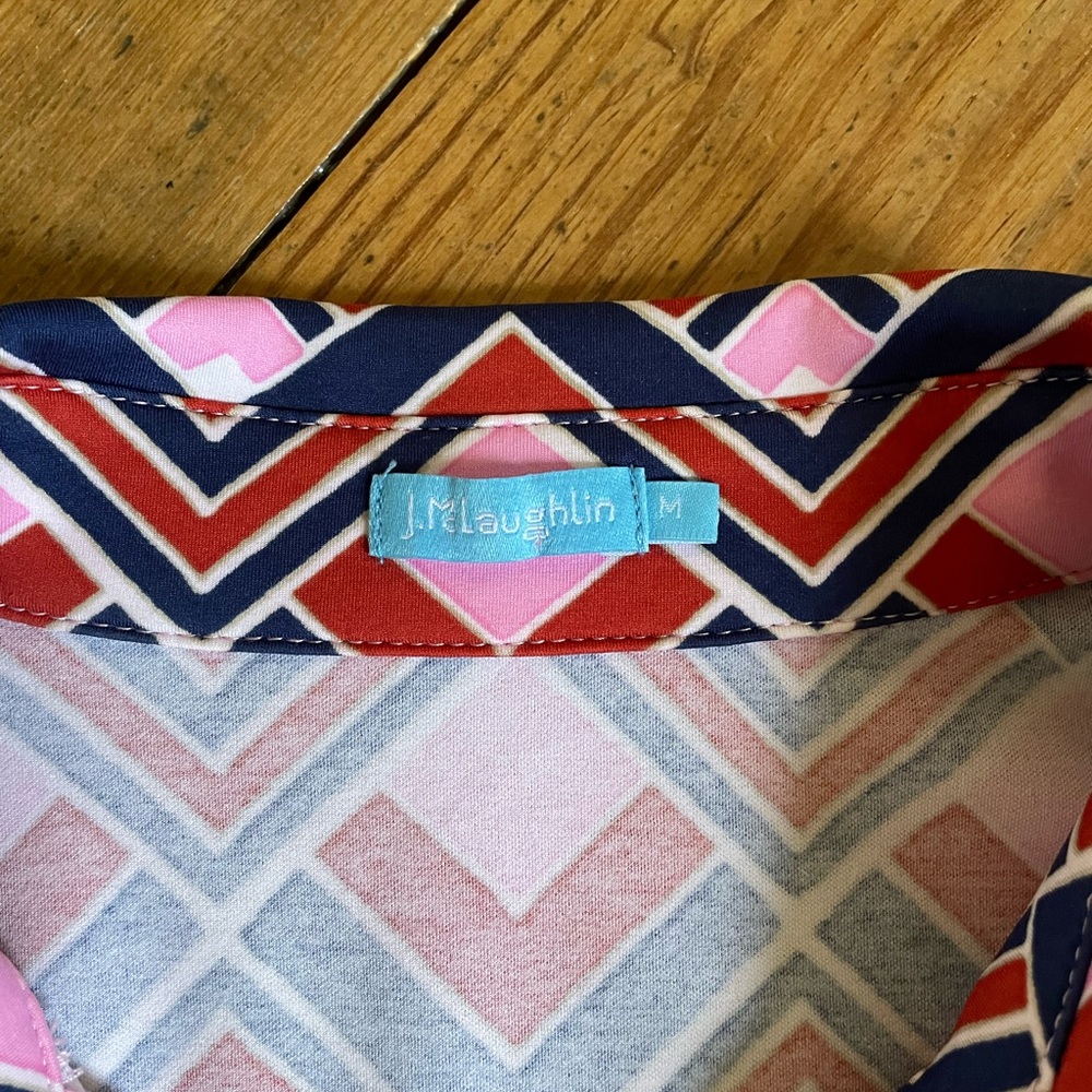 J. McLaughlin Pink, Navy & Red Geometric Shirt Dress - Picture 2 of 6